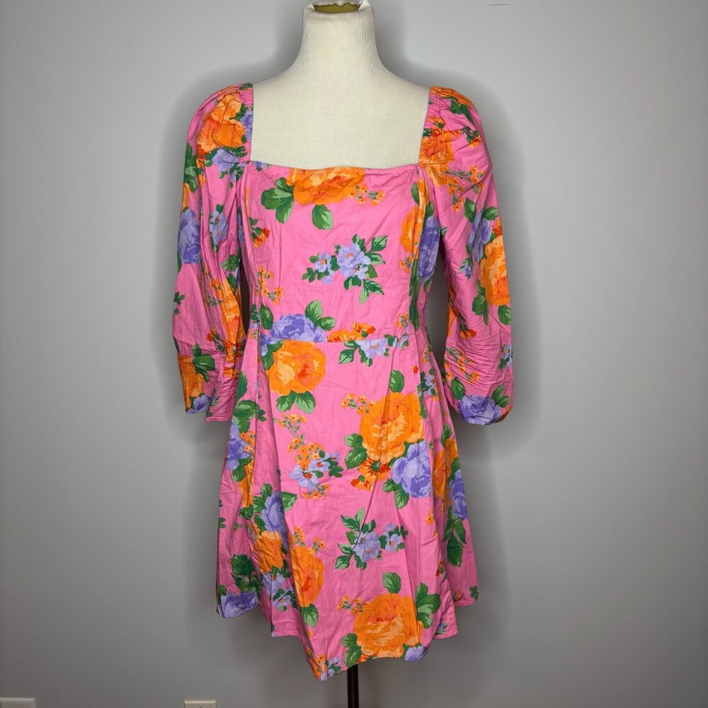 Miss Selfridge - Pink Floral Puff Sleeve Mini Dress